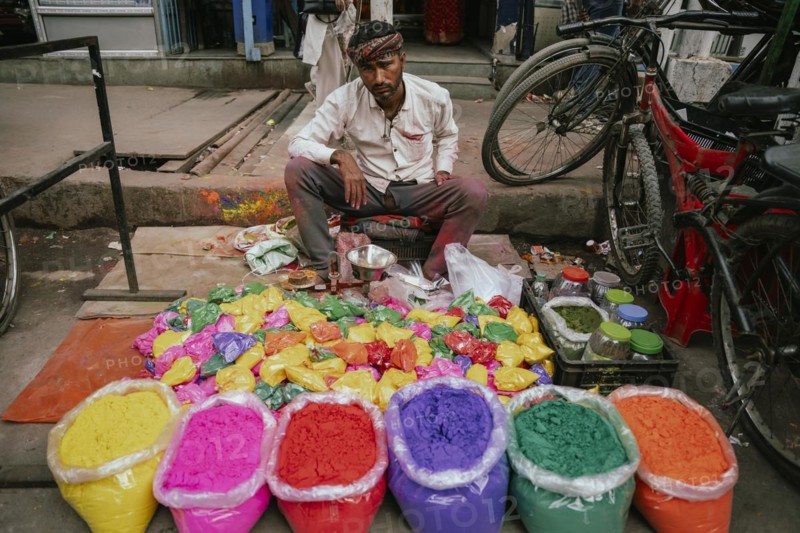 Vendor sells Holi celebration items in a street market, ahead of Holi festival on March 23, 2024 in Guwahati, Assam, India. Holi is the Hindu festival of colours, it is celebrated with great joy in India
