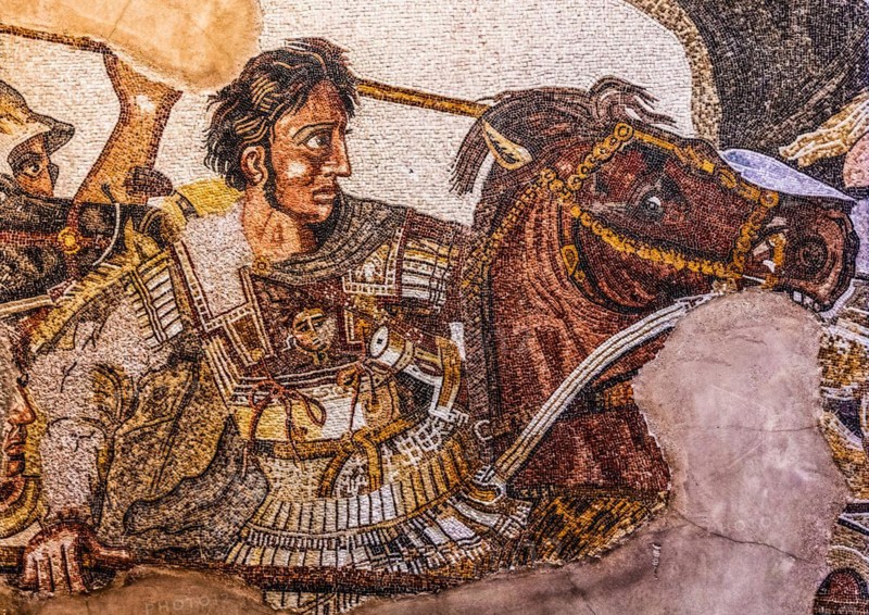 Battle of Aleander at Issus, mosaic copy from Pompei, Naples Museum, 1st century a.C., mosaic school producing mosaic masters, Spilimbergo, city of mosaic art, Friuli, Italy, Spilimbergo, Friuli, Italy, Europe