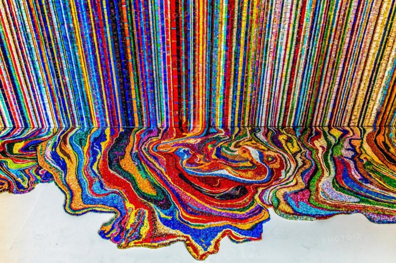 Cast lines and colours, tribute to Ian Davenport, mosaic school that produces mosaic masters, Spilimbergo, city of mosaic art, Friuli, Italy, Spilimbergo, Friuli, Italy, Europe