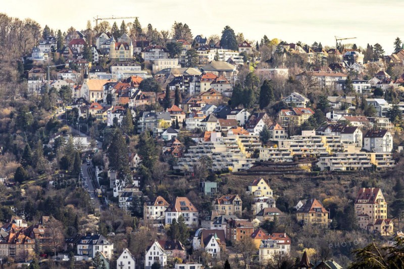City view, view of the Haigst hillside. On the left the Alte Weintsteige with cog railway, Stuttgart, Baden-Wuerttemberg, Germany, Europe