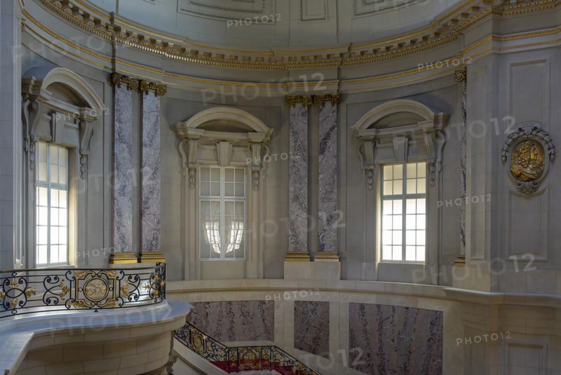 Interior view, historic staircase and window in the foyer, Bode Museum, Berlin, Germany, Europe