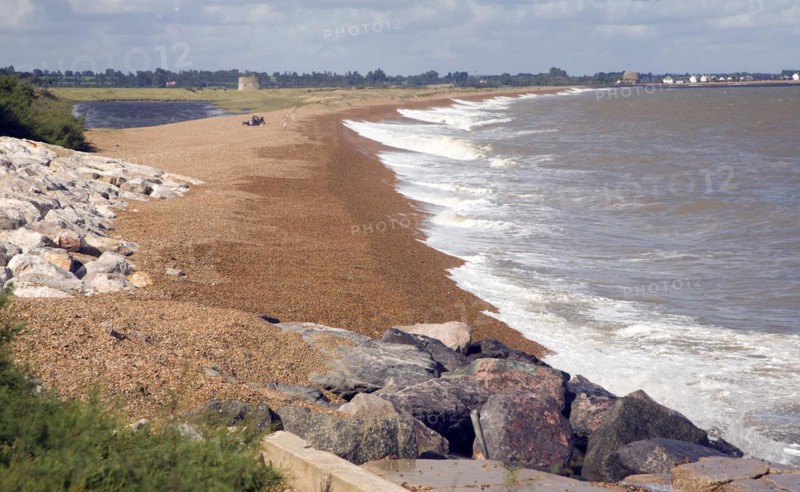 Shingle bar and lagoon looking from Bawdsey to Shingle Street, Suffolk, England, United Kingdom, Europe