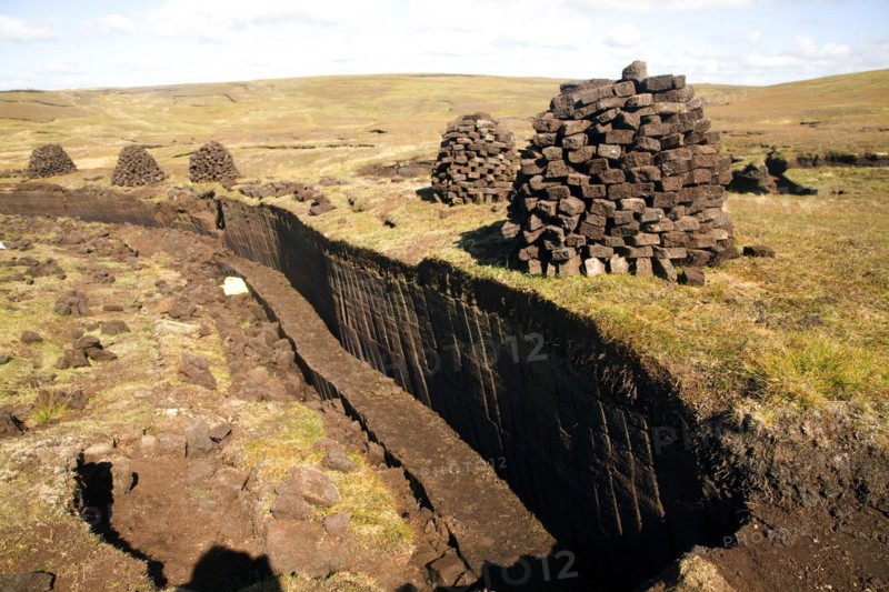 Peat cutting trenches, near Mid Walls, Mainland, Shetland Islands, Scotland, United Kingdom, Europe