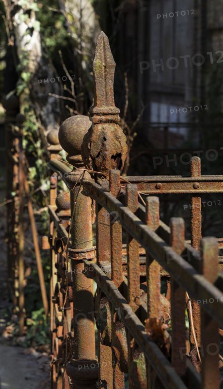 Rusty grave fences, Kirchof 1 of the Evangelische Georgen-Parochialgemeinde, Greisfswalder Strasse, Berlin, Germany, Europe