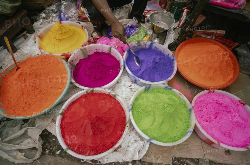 Vendor sells Holi celebration items in a street market, ahead of Holi festival on March 23, 2024 in Guwahati, Assam, India. Holi is the Hindu festival of colours, it is celebrated with great joy in India