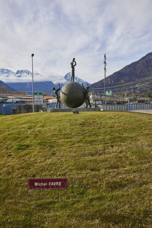 Public art object Le Visionnaire, The Visionary by Michel Favre at the roundabout in Martigny, district of Martigny, canton of Valais, Switzerland, Europe