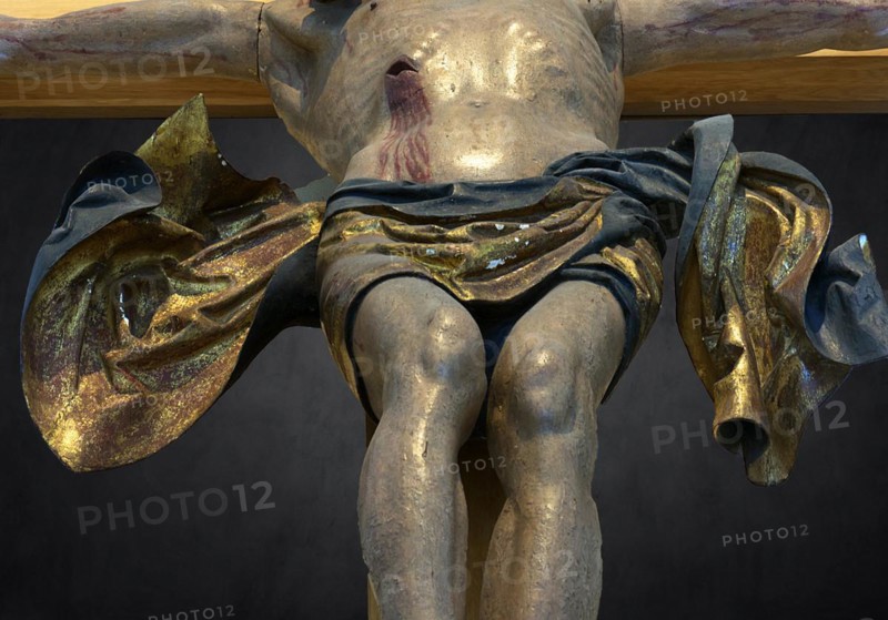 Drapery of Christ's loincloth, figure of the crucifixion group by Veit Wirsberger around 1509, St Clare's Church, Koenigstr. 66, Nuremberg, Middle Franconia, Bavaria, Germany, Europe