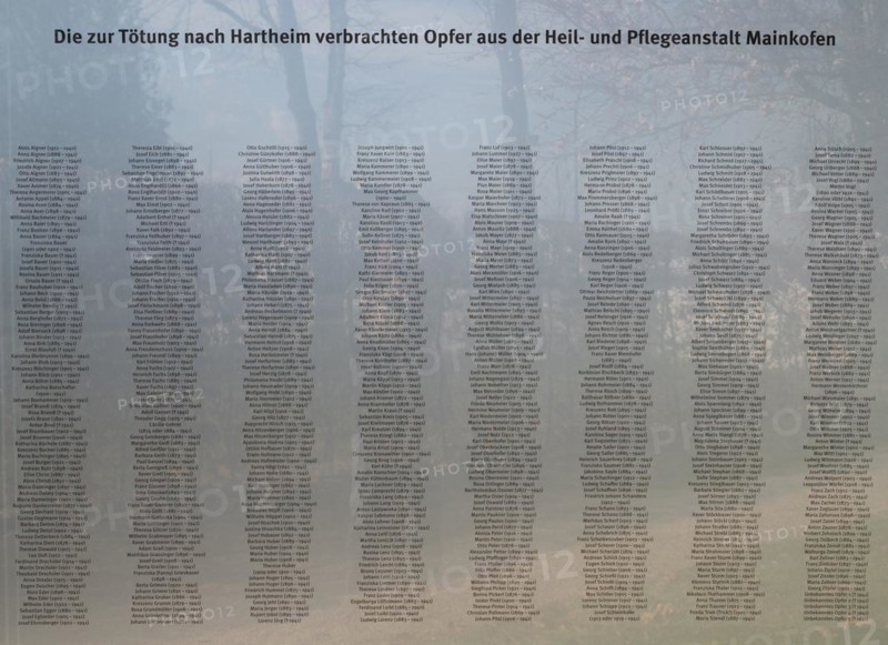 Mainkofen, Lower Bavaria, Germany, March 15th 2024, Memorial to the victims of Nazi persecution on the grounds of the Bezirksklinikum, names of the victims, Europe