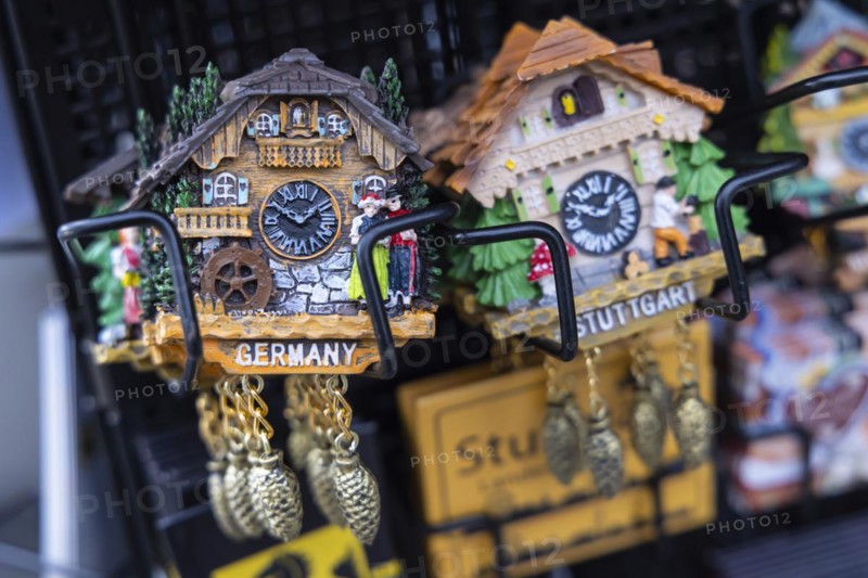Souvenirs from Germany, cuckoo clock as a kitschy souvenir of Stuttgart, Baden-Wuerttemberg, Germany, Europe