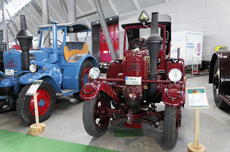 RETRO CLASSICS 2010, Stuttgart Trade Fair, Retro Lanz Bulldog in red colour presented in an exhibition, Stuttgart Trade Fair, Stuttgart, Baden-Wuerttemberg, Germany, Europe