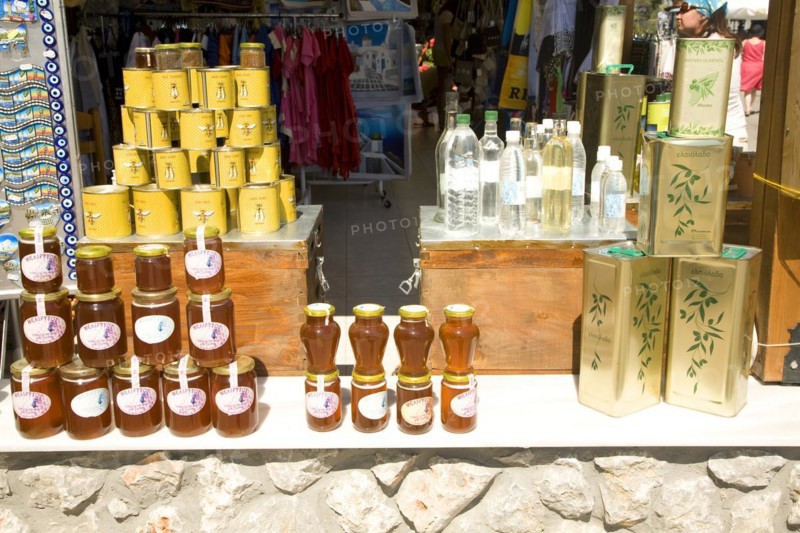 Local products display on sale Siana, Rhodes, Greece, Europe