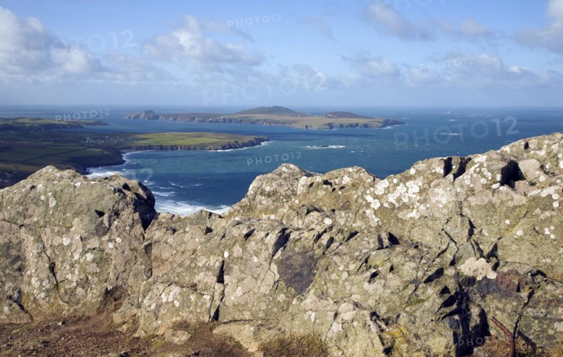 Carn Llidi tor view to Ramsey Island, St David's Head, Pembrokeshire, Wales, United Kingdom, Europe