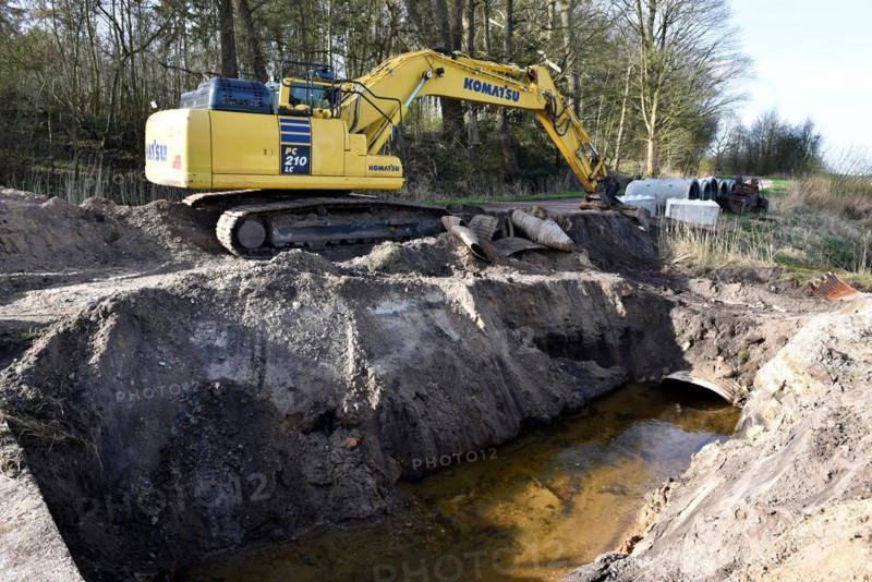 Construction site, road damage with tracked excavator, Schleswig-Holstein, Germany, Europe