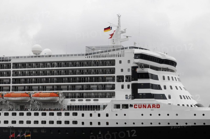 Detailed view of a Queen Mary 2 cruise ship of the Cunard Line with visible lifeboats, Hamburg, Hanseatic City of Hamburg, Germany, Europe