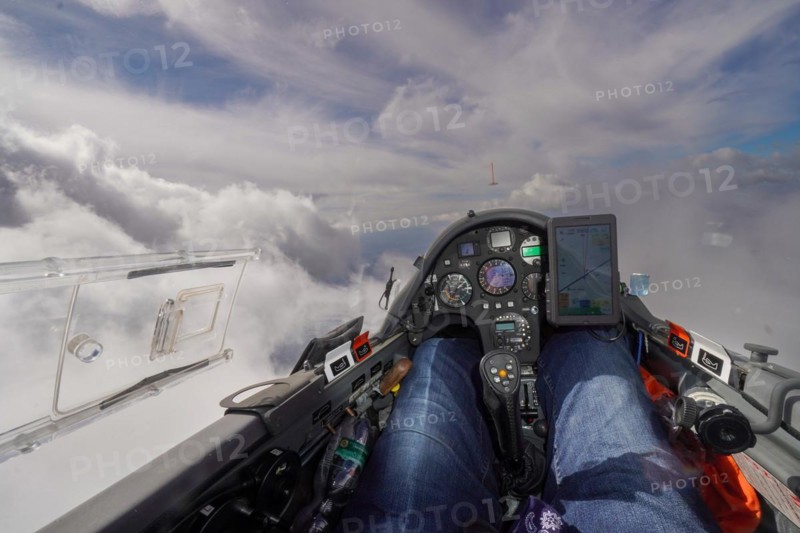 Aerial photo, above the clouds, gliding, glider, cockpit, instruments, flying, aviation, air sports