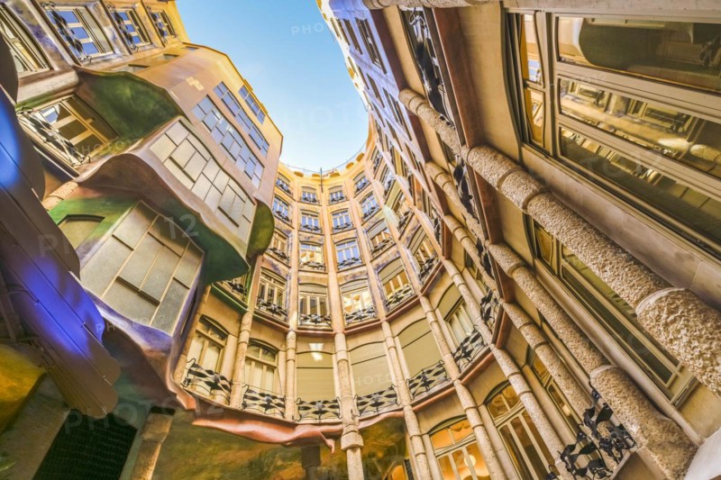 Inner courtyard, La Pedrera, Casa Mila, Barcelona, Catalonia, Spain, Europe