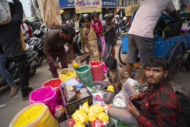 Vendor sells Holi celebration items in a street market, ahead of Holi festival on March 23, 2024 in Guwahati, Assam, India. Holi is the Hindu festival of colours, it is celebrated with great joy in India