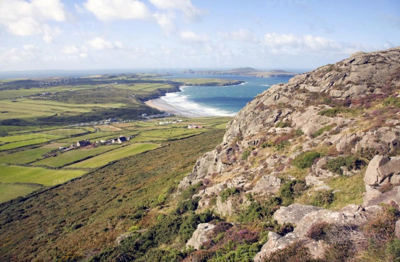 Whitesands Bay and Ramsey Island from Carn Llidi, St David's Head, Pembrokeshire, Wales, United Kingdom, Europe