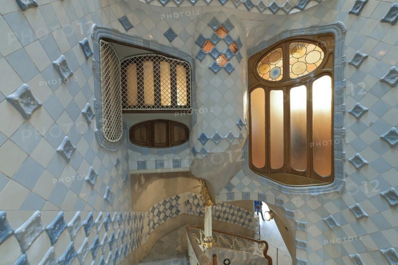 Staircase, Casa Batllo, apartment building by Antoni Gaudi, Passeig de Gracia, Barcelona, Catalonia, Spain, Europe