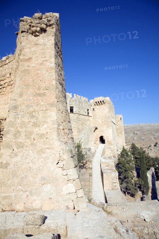 Fortress walls, Acropolis, Lindos, Rhodes, Greece, Europe