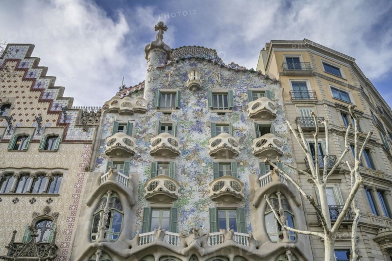 Facade, balconies, Casa Batllo, apartment building by Antoni Gaudi, Passeig de Gracia, Barcelona, Catalonia, Spain, Europe