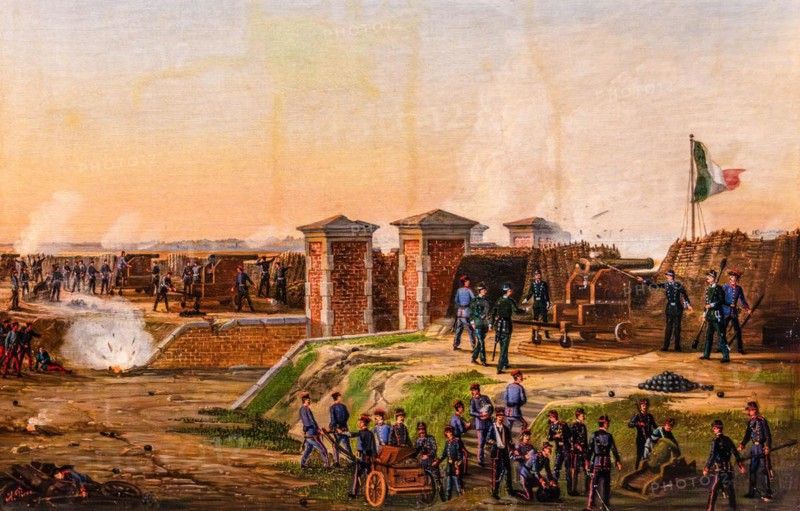 Defence of the Marghera Gate, 1850 by Antonio Picco, oil on canvas, Museum of the Risorgimento on regional history, Castello di Udine, seat of the Civic Museums, Udine, most important historical city of Friuli, Italy, Udine, Friuli, Italy, Europe