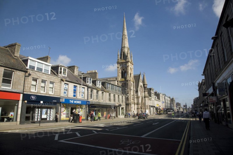Shops traffic people, Union Street, Aberdeen, Scotland, United Kingdom, Europe