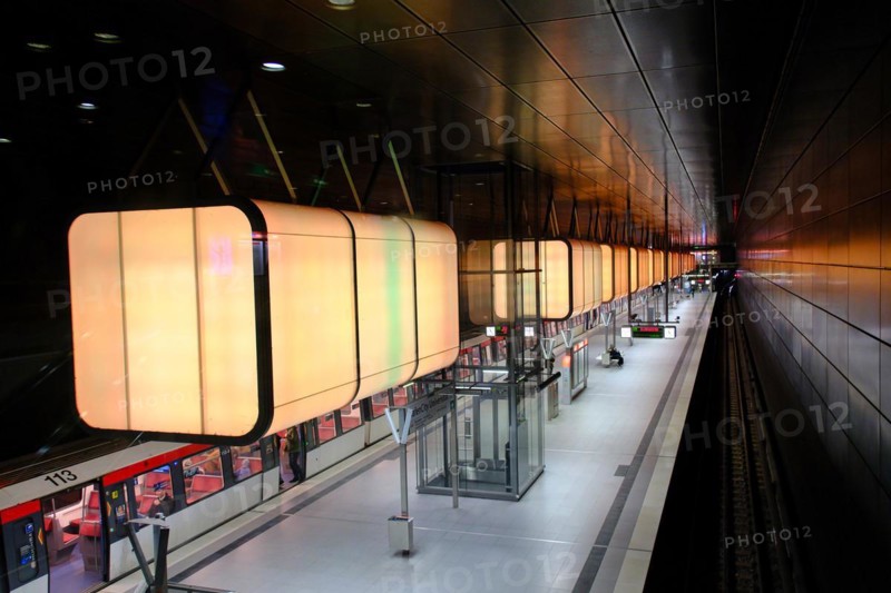 Hafencity University underground station, coloured light containers, Hanseatic City of Hamburg, Hamburg, Germany, Europe