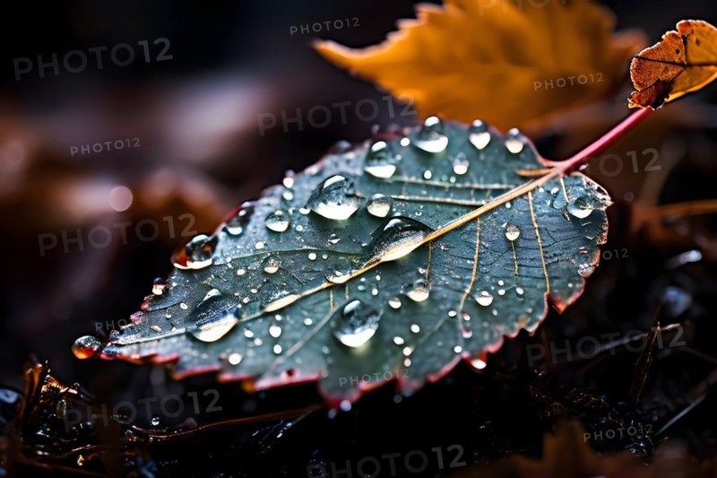 Ice forming intricate patterns on a leaf symbolizing the unexpected cold spells, AI generated