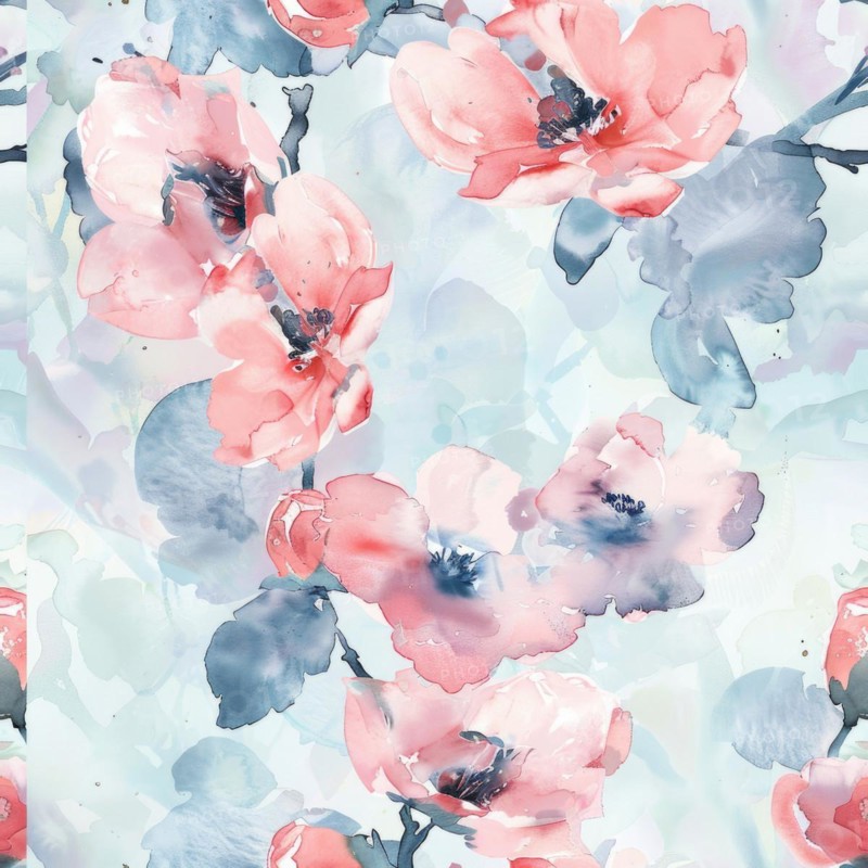 Floral watercolor pattern with delicate roses and foliage AI generated