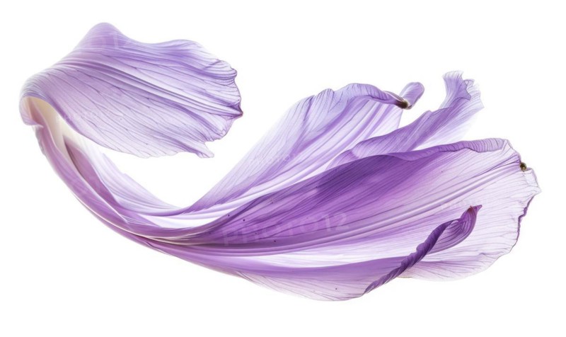 Brush stroke resembling a lily petal, in serene lavender color on white background AI generated