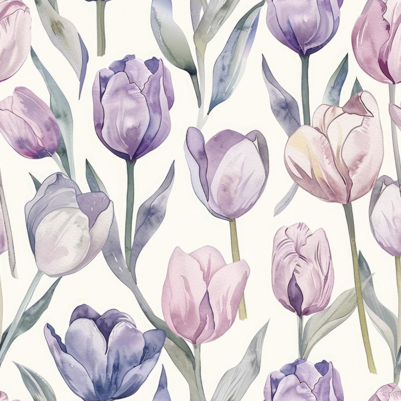 Seamless tulip watercolor flowers pattern AI generated