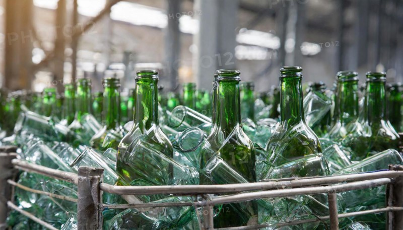 Empty glass bottles, in a recycling plant, AI generated, AI generated