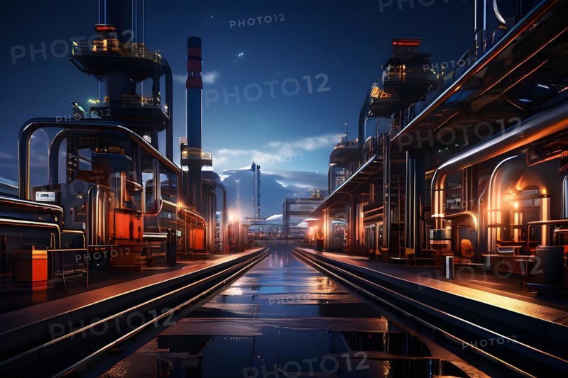 Detailed view of the intricate network of pipelines and fueling stations at a seaport, AI generated