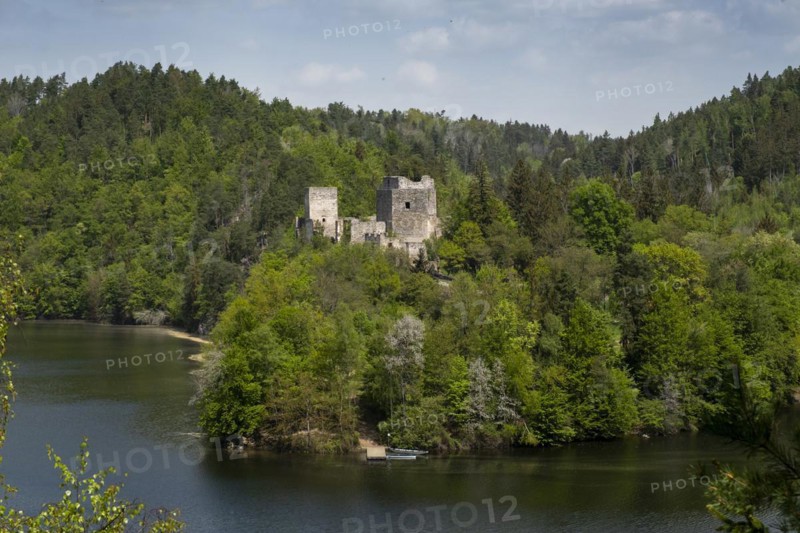 Dobra castle ruins at the Dobra reservoir, Kamptal, Waldviertel, Lower Austria, Austria, Europe