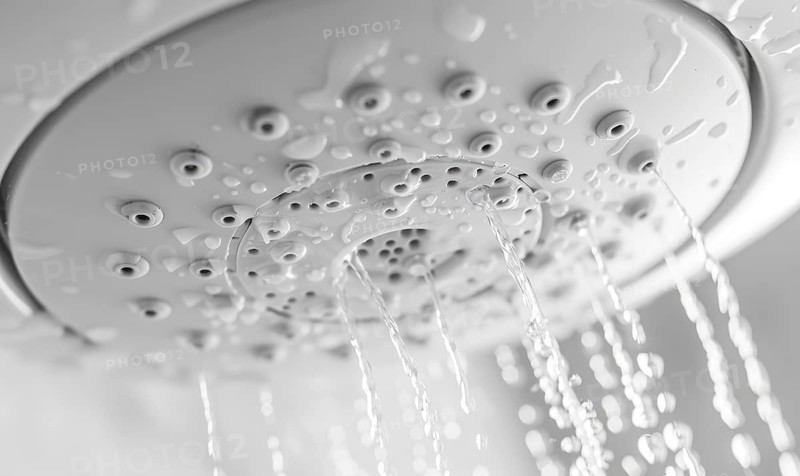 Water streaming from a shower head against a pristine white background AI generated