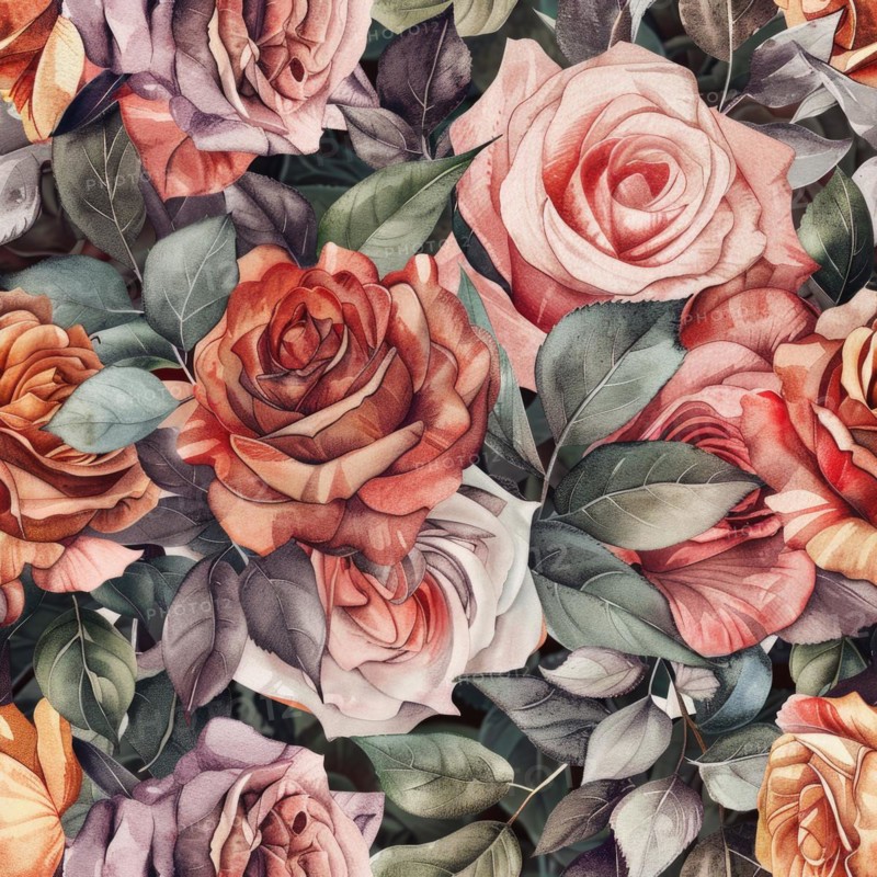 Seamless watercolor pattern with rose blossoms in pastel tones AI generated