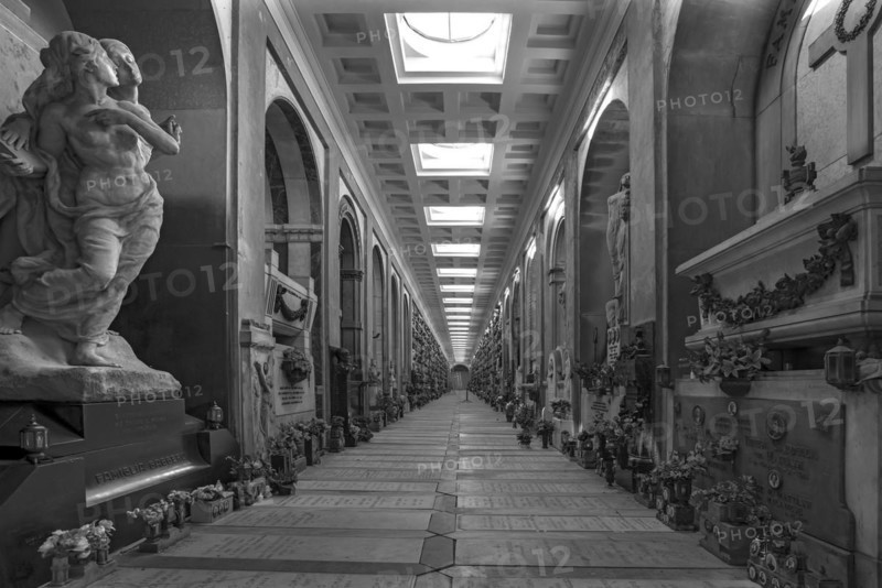 Covered tombs at the Monumental Cemetery, Cimitero monumentale di Staglieno), Genoa, Italy, Europe
