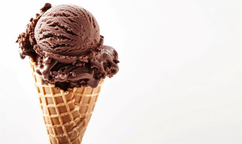 Chocolate ice cream cone on white background AI generated