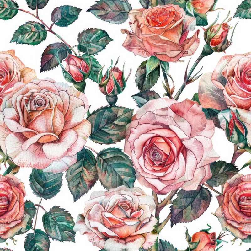 Seamless watercolor pattern with rose blossoms in pastel tones AI generated