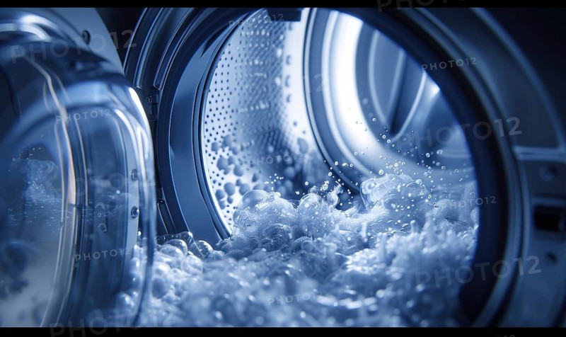Washing machine with water. Closeup view AI generated