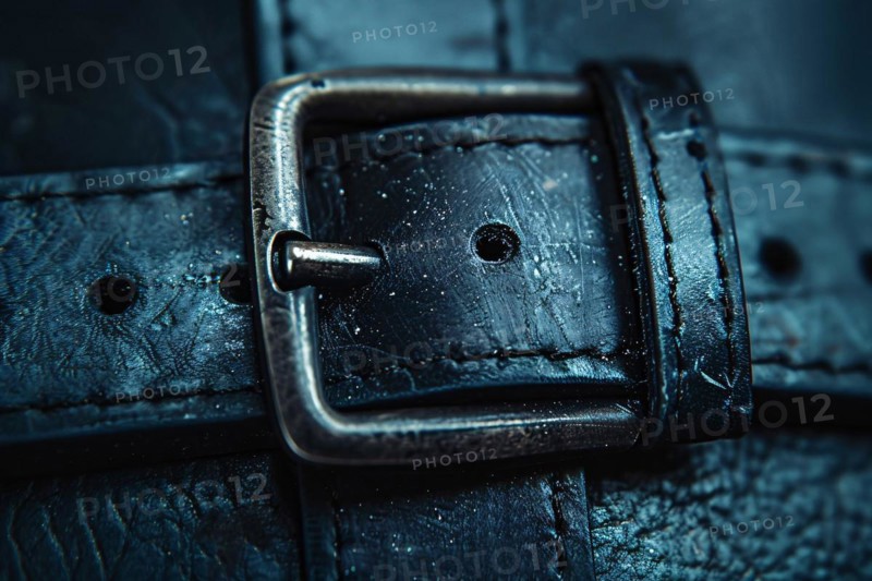 Close-up of a leather belt buckle highlighting the texture and wear, AI generated