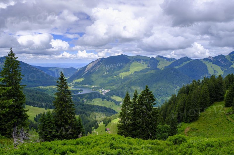 View from the Stolzenberg, Spitzingsee area, Bavarian local mountains, Alps, Upper Bavaria, Bavaria, Germany, Europe