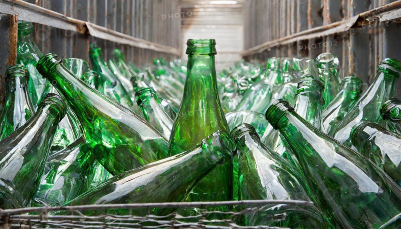 Empty glass bottles, in a recycling plant, AI generated, AI generated