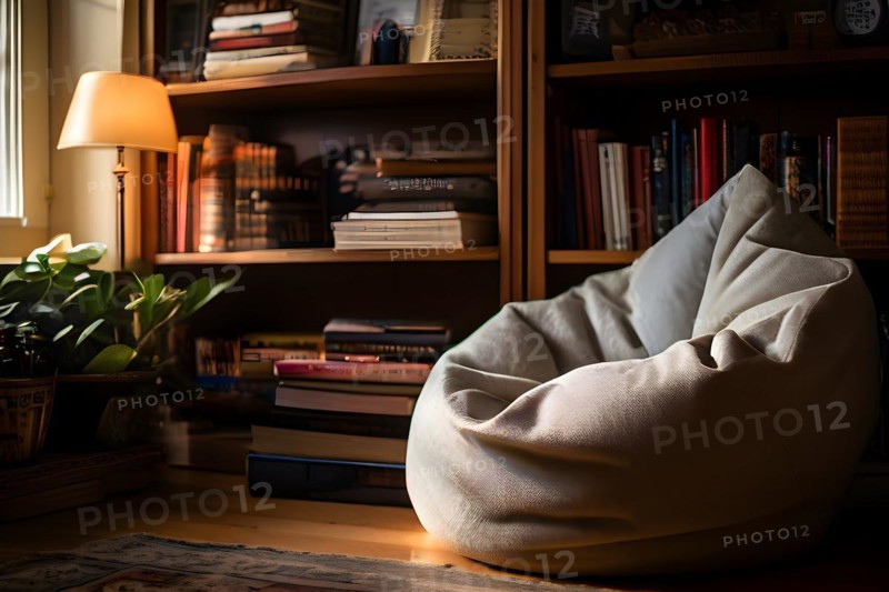 Bean bag chair nestled in a cozy reading corner, AI generated