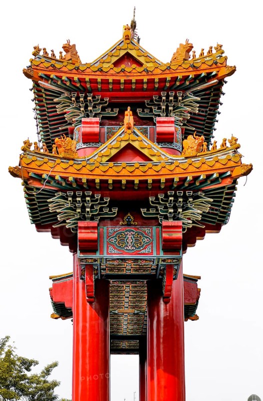 Odeon Circle or Wongwian Odeon and Chinese gate in Yaowarat Road or Chinatown in Bangkok City, Thailand, Asia