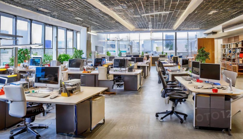 Modern office with workstations, bright light and open atmosphere, Symbol office, AI generated, AI generated