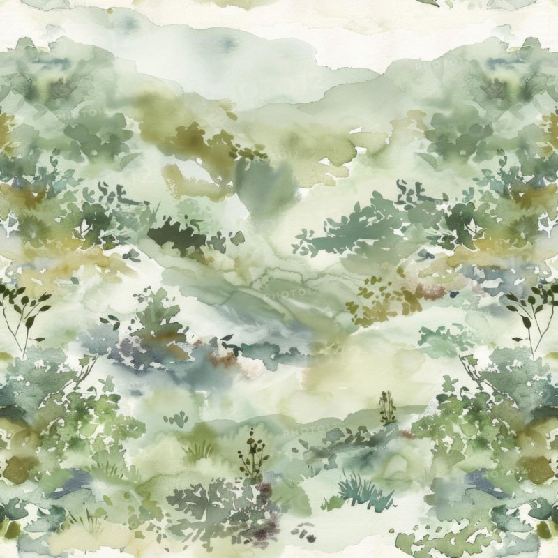 Landscape watercolor pattern with serene scenery and soft tones, abstract nature background, seamless pattern AI generated