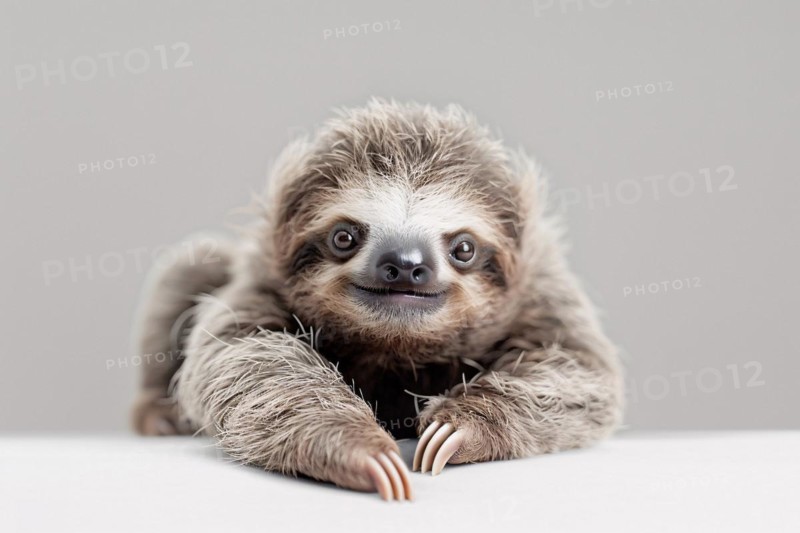 Cute baby sloth on gray background. KI generiert, generiert, AI generated
