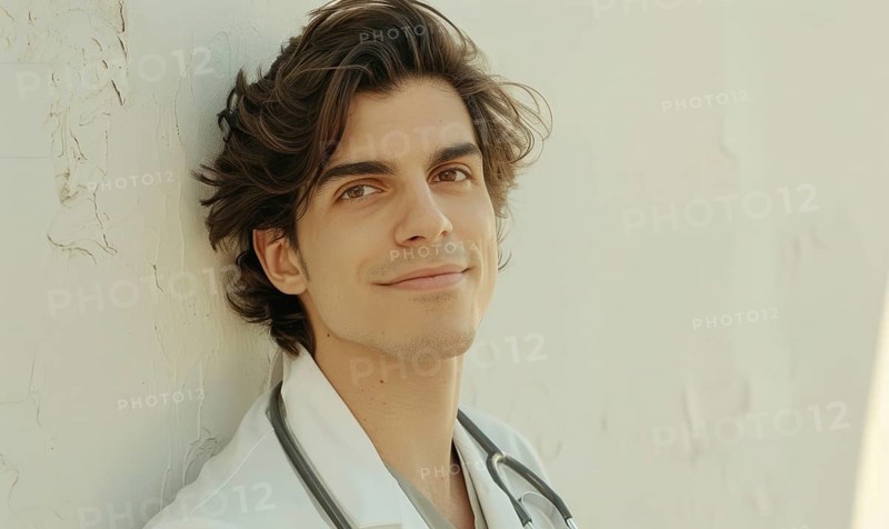 Portrait of a smiling man with wavy hair against a bright background, dressed casually AI generated